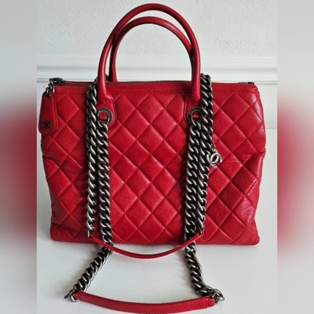 Chanel Red Boy Chained Two-way Tote